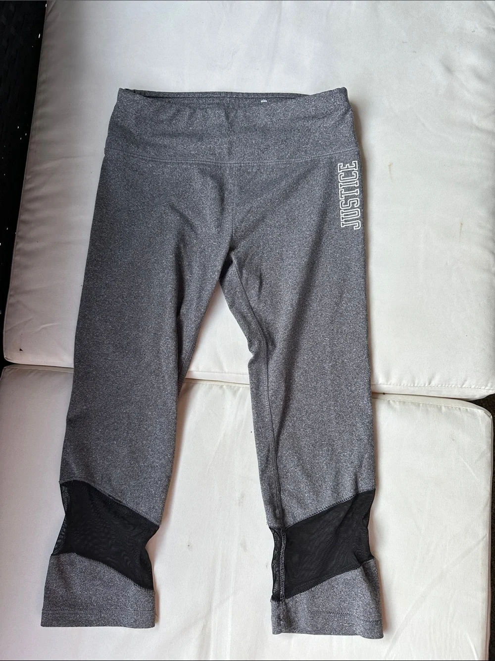 Justice Gray Capri Leggings with Black Mesh Insets